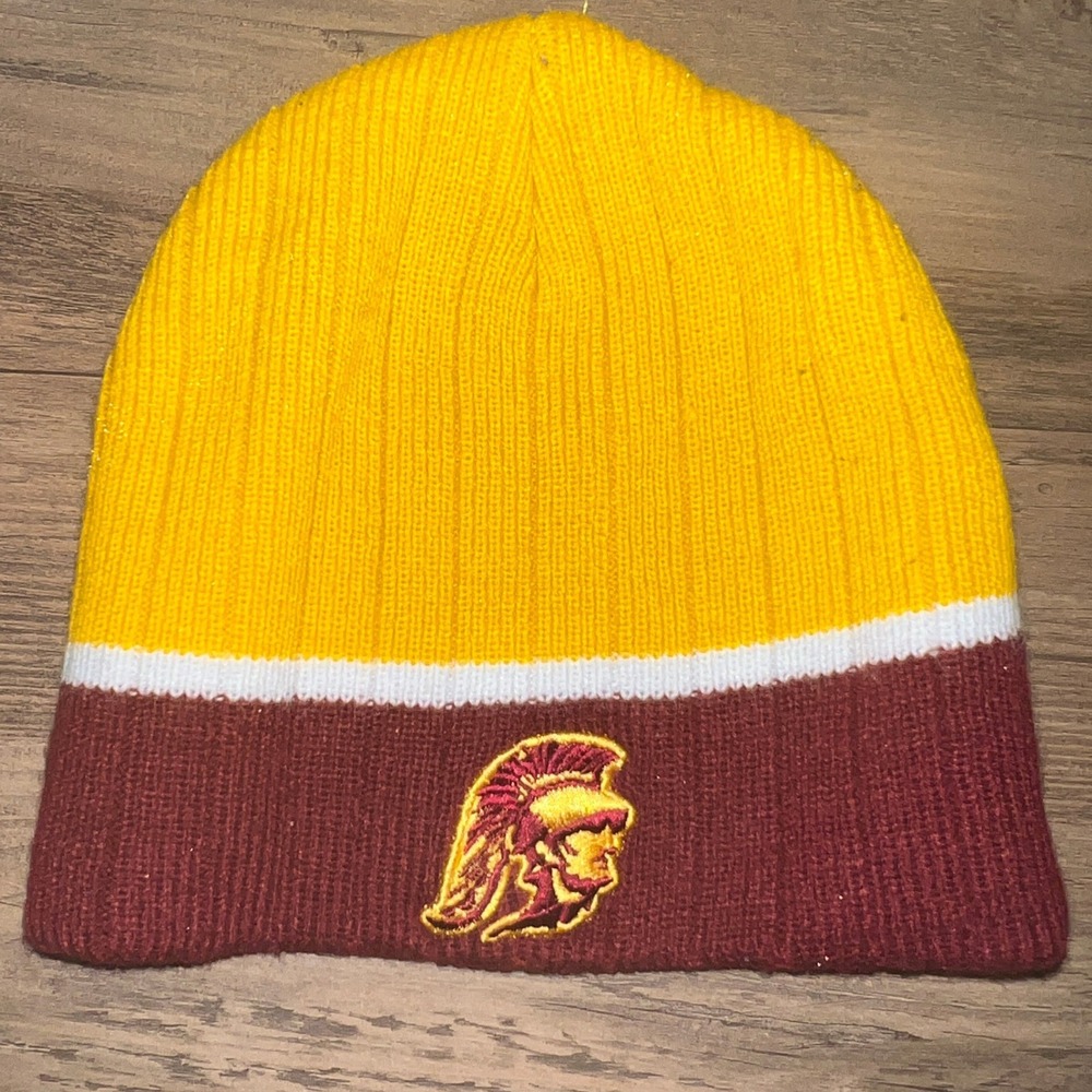 USC Trojans Beanie Hat Cardinal Red Gold Knit Cap Embroidered Logo NCAA Fan Gear